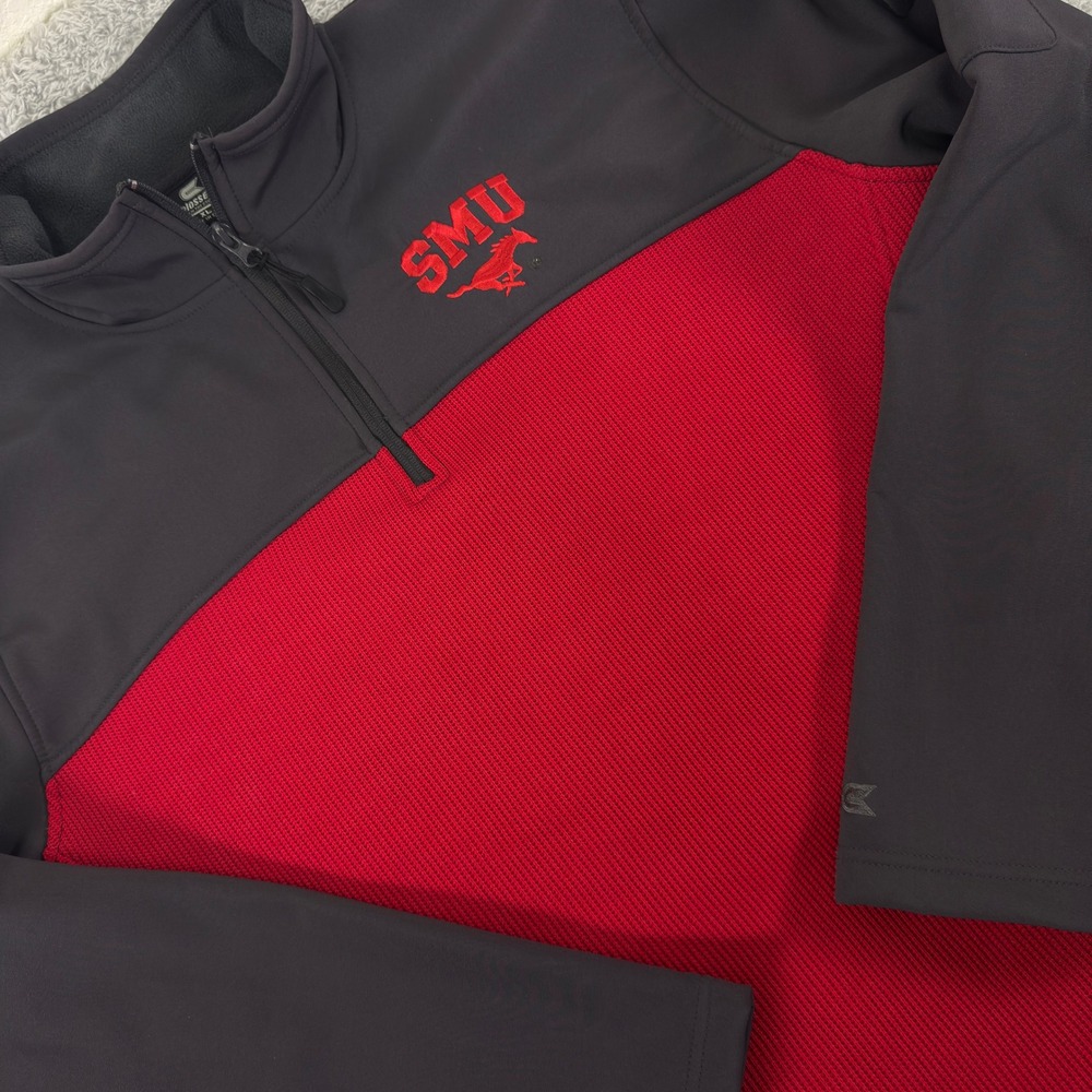 Colosseum SMU Mustangs Mens XL‎ Quarter Zip Sweater Red Grey Fleece Jacket